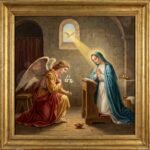 Obraz na obrazie przedstawiającym Matkę Boską odwiedzającą Archanioła Michała